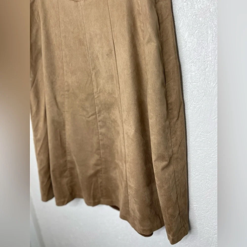 Camel Faux Suede A-Line Skirt High Waist Boho Chic Flowy Midi Western Size Med